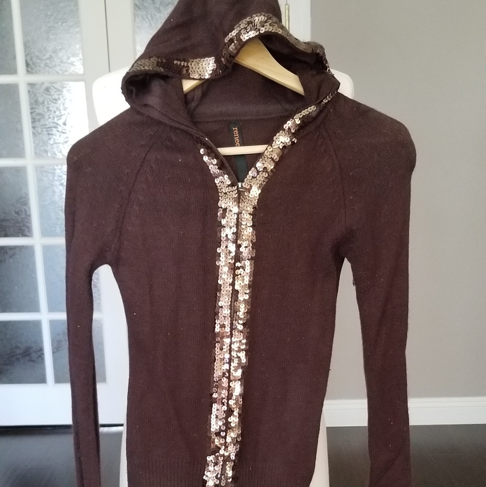 Sequin Zip up hooded sweater